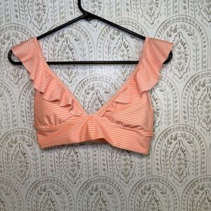 Aerie Orange White Striped Ruffle Triangle Bikini Top Swimwear Womens‎ Medium